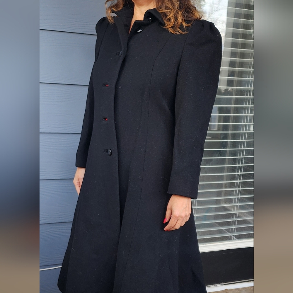 Montaldo's Nipan Coature Vintage Wool Elegant Black Long Dress Coat Sz 10